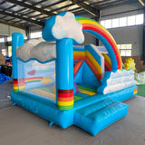 Commercial grade fun rainbow cloud themed inflatable castle inflatable trampoline slide combination supports wholesale, retail and customization