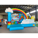 Commercial grade fun rainbow cloud themed inflatable castle inflatable trampoline slide combination supports wholesale, retail and customization