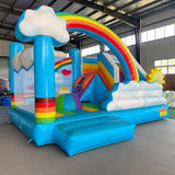 Commercial grade fun rainbow cloud themed inflatable castle inflatable trampoline slide combination supports wholesale, retail and customization